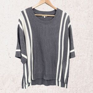 Mystree Gray and White Crew Neck Sweater with Stripes